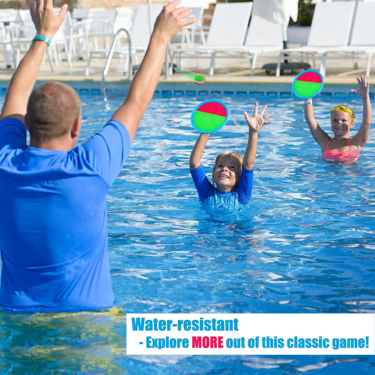 Ayeboovi Upgraded Toss and Catch Ball Game for Kids 4 Paddles and 4 Balls – back view and specifications