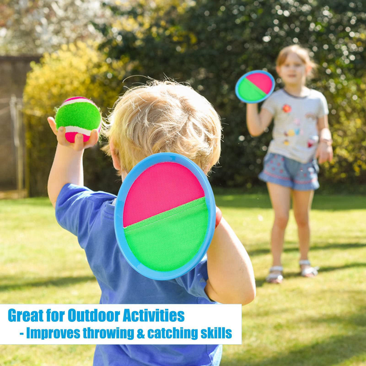 Ayeboovi Upgraded Toss and Catch Ball Game for Kids 4 Paddles and 4 Balls – alternate angle