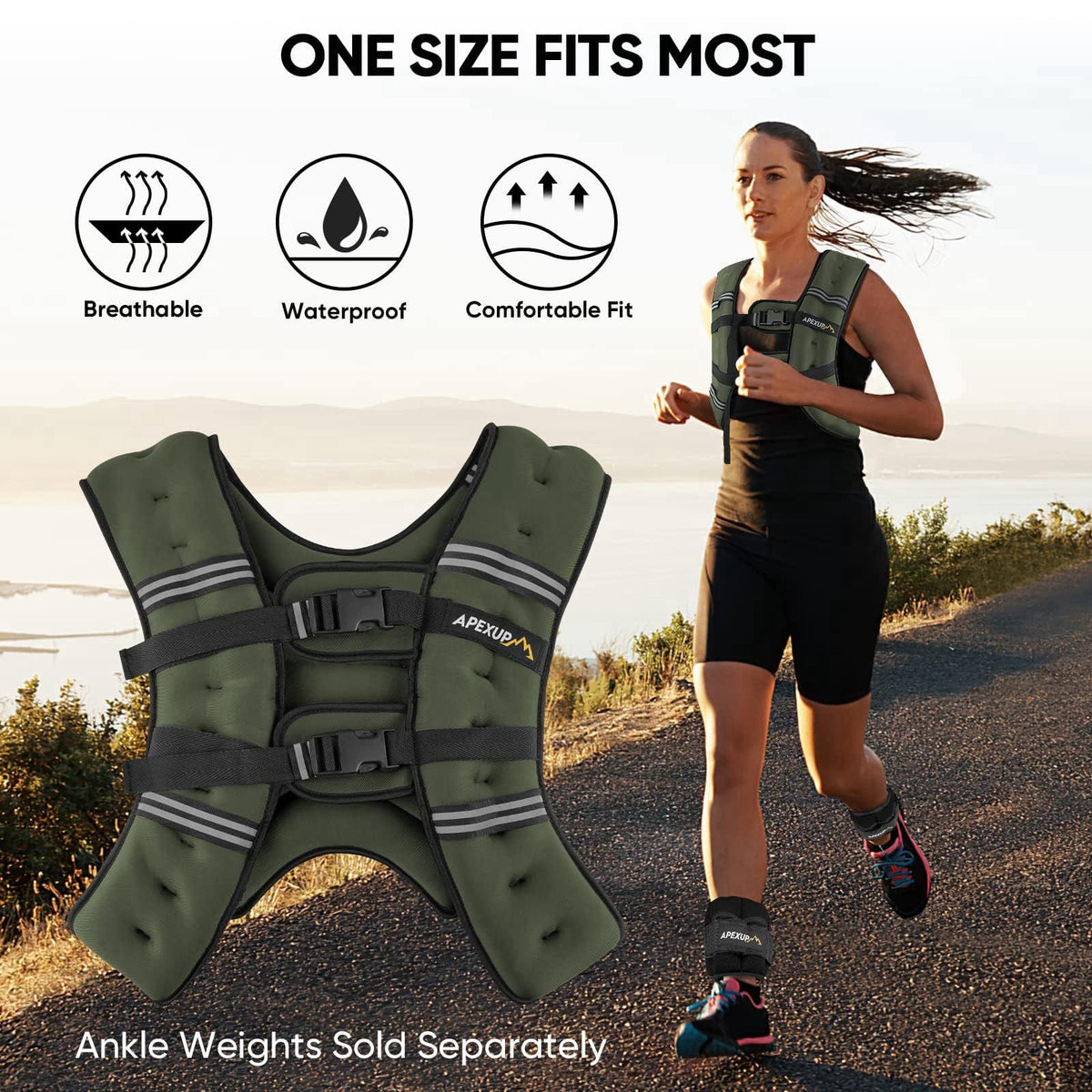 APEXUP Weighted Vest Men Women, Weight Vest for Women Workout Equipment for Strength Training Running – back view and sp