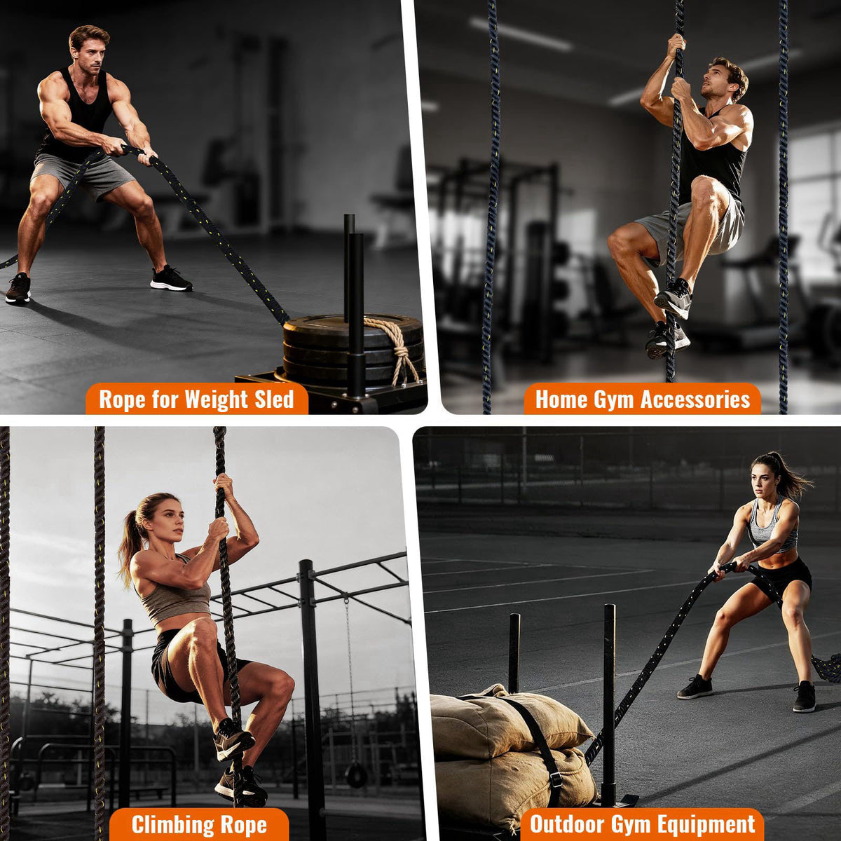 SOHIDAS 40FT Weight Sled Rope Workout Sled Pulling Ropes, Sled Push Gym Equipment Weight Sled Pull Rope for Training Tir