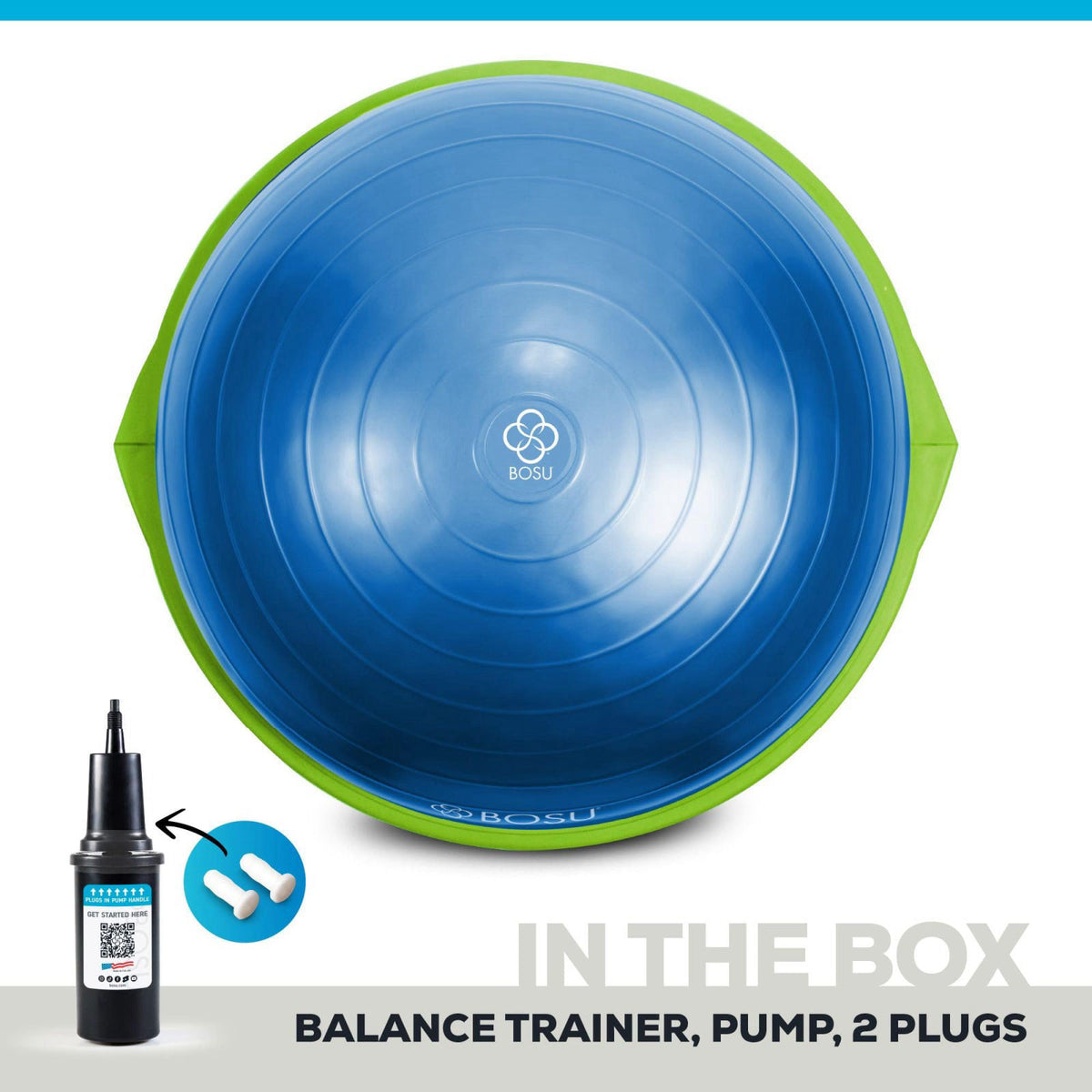 Bosu Balance Ball Exercise Trainer, Home Gym Equipment w/Guided Workouts & Pump, 26" Inflatable Fitness Platform for