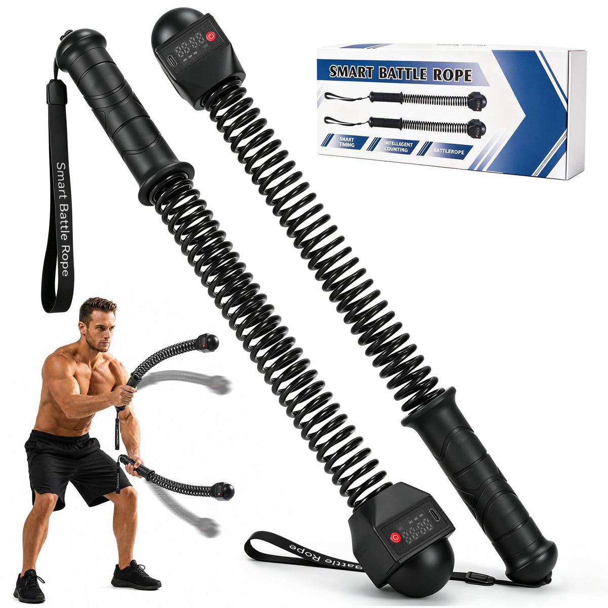 MYUDEGEAS Smart Battle Rope with Digital Counter, Cordless Battle Rope for Home Gym, Wireless Strength Training Equipmen
