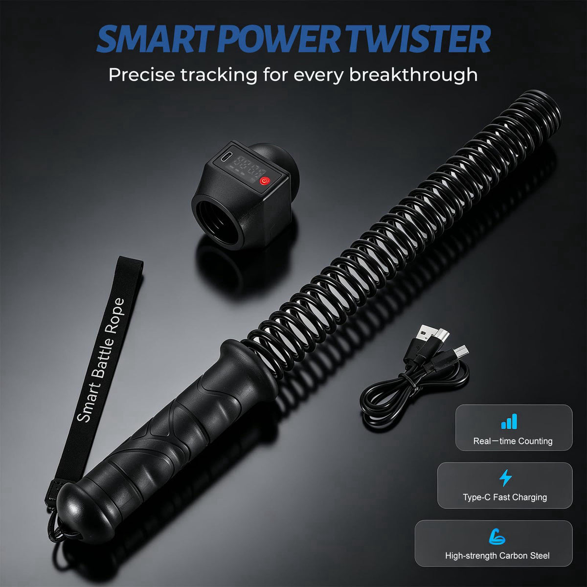 MYUDEGEAS Smart Battle Rope with Digital Counter, Cordless Battle Rope for Home Gym, Wireless Strength Training Equipmen