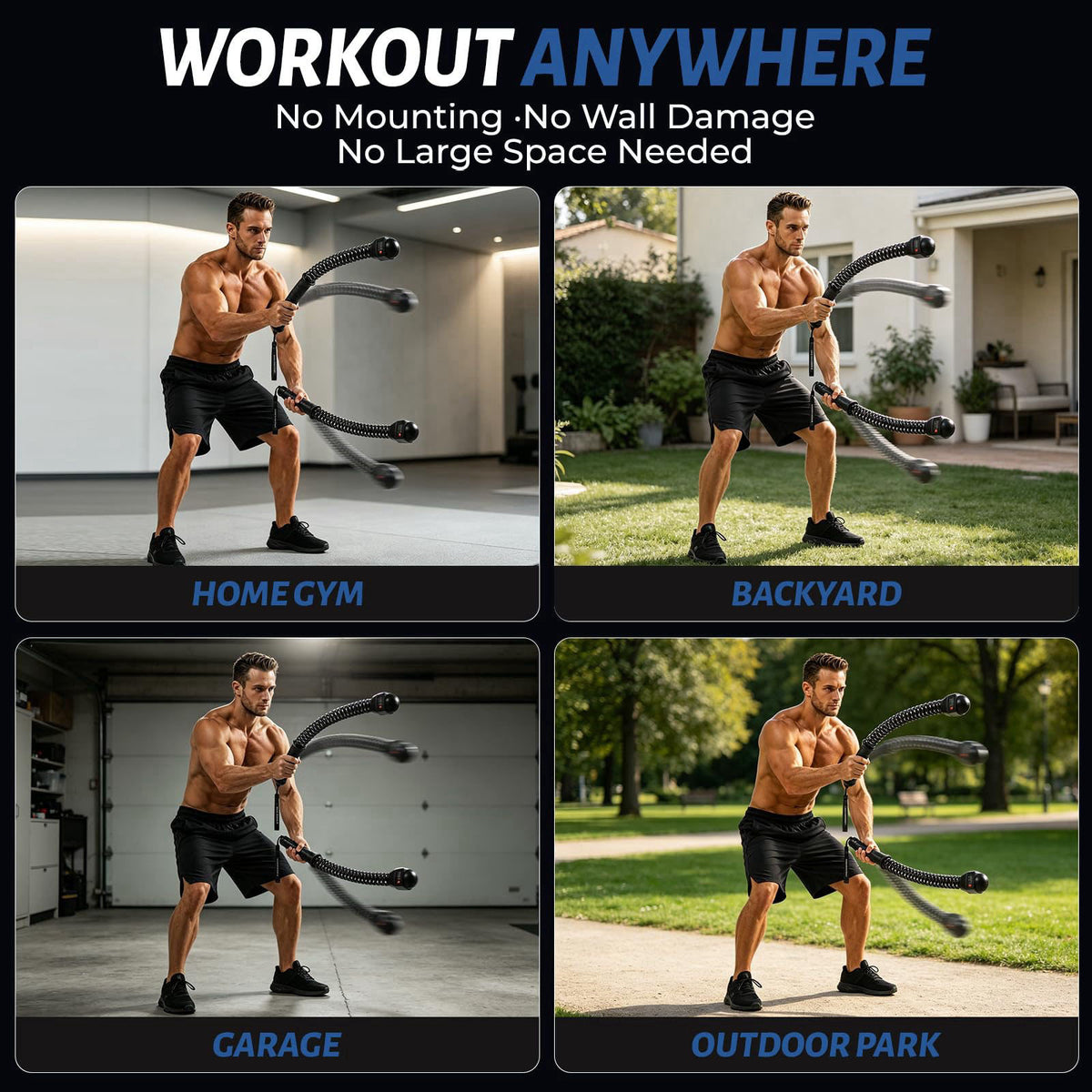 MYUDEGEAS Smart Battle Rope with Digital Counter, Cordless Battle Rope for Home Gym, Wireless Strength Training Equipmen
