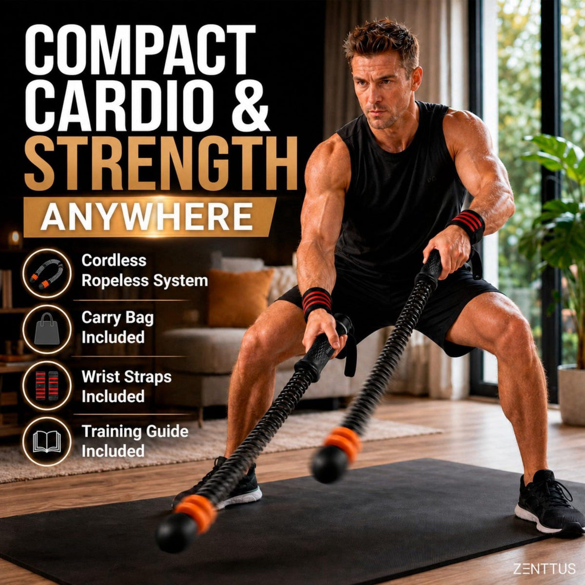 ZENTTUS Weighted Cordless Battle Ropes, Adjustable Ropeless Cardio Trainer – close-up detail