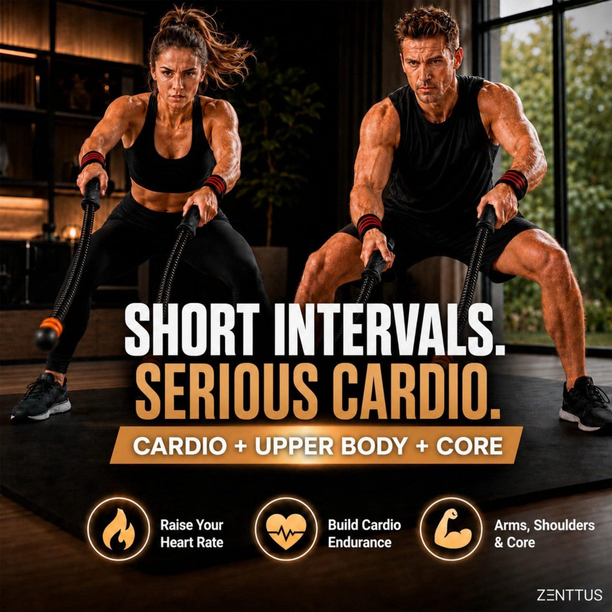 ZENTTUS Weighted Cordless Battle Ropes, Adjustable Ropeless Cardio Trainer – full view