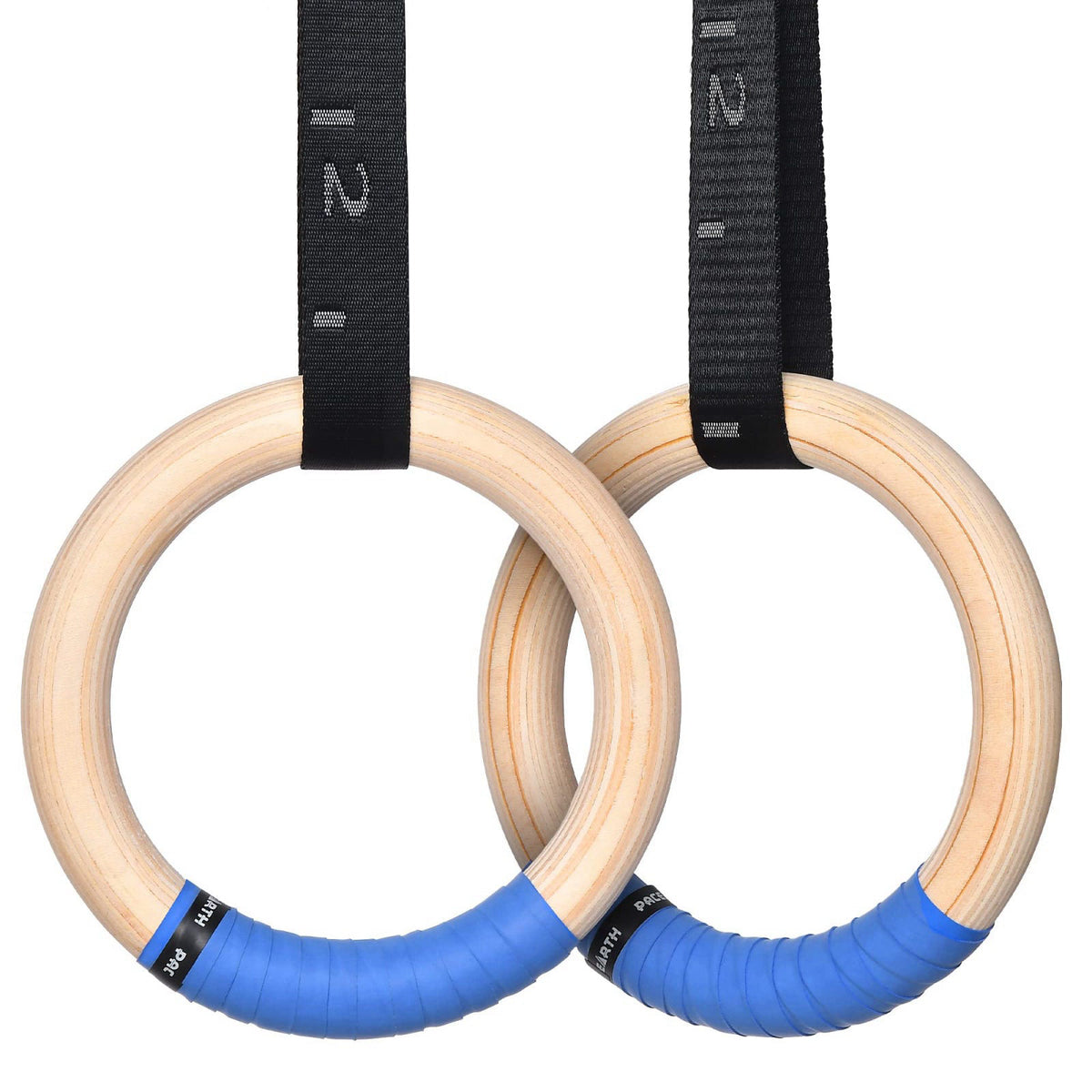 PACEARTH Gymnastics Rings Wooden Olympic Rings 1500/1000lbs with Adjustable Cam Buckle 14.76ft/9ft Long Straps with Scal