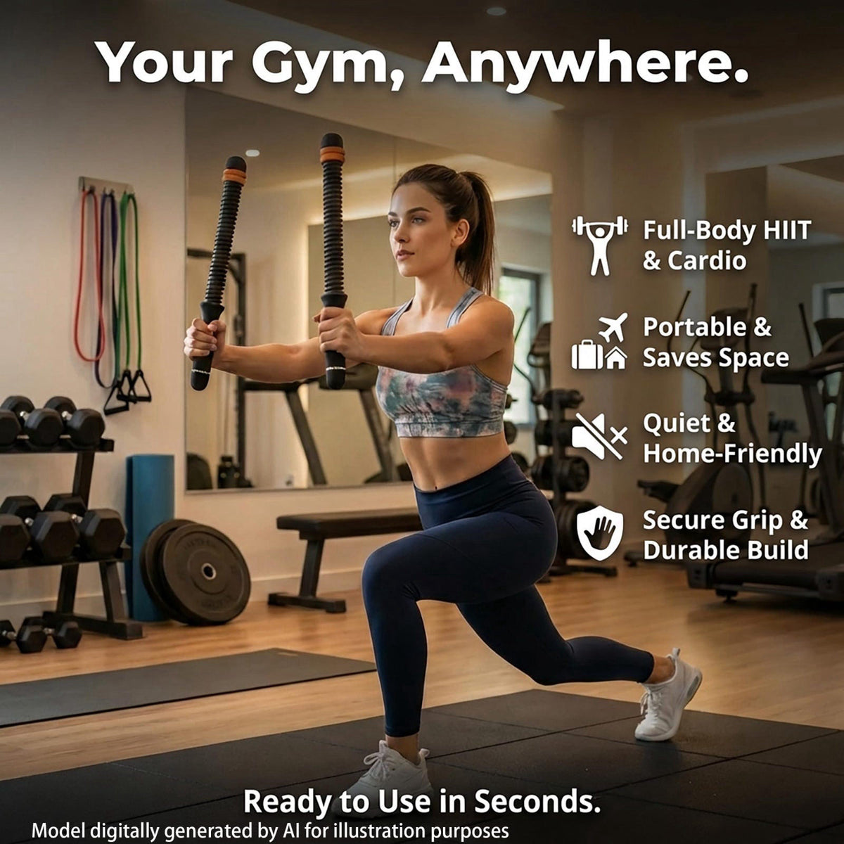 COCICA Ropeless Battle Ropes for Home Gym, Portable Weighted Cordless Battle Ropes Sticks, Adjustable Weight Workout and