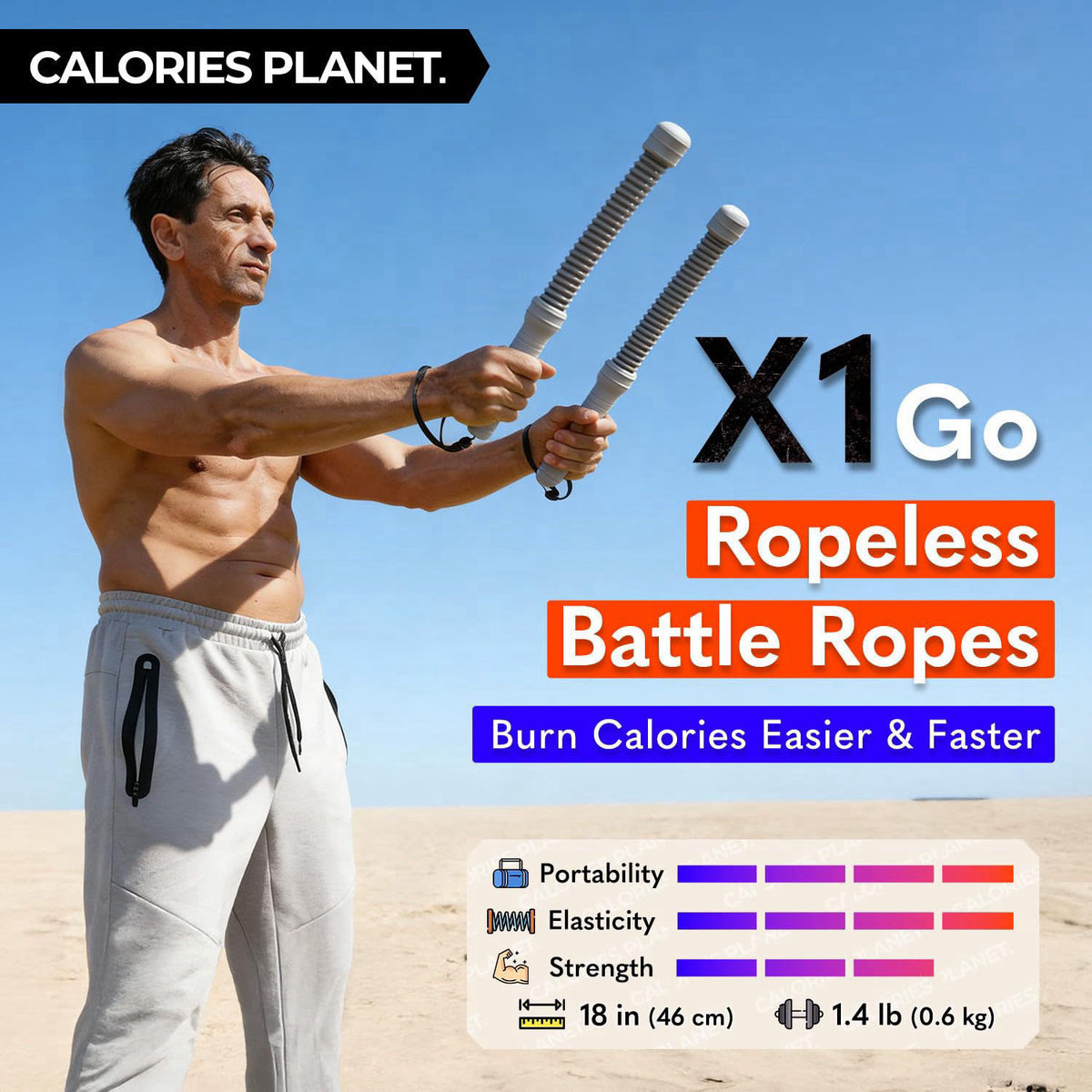 Calories Planet X1 Go Portable Ropeless Battle Ropes, Low-Impact HIIT Cardio Equipment – close-up detail