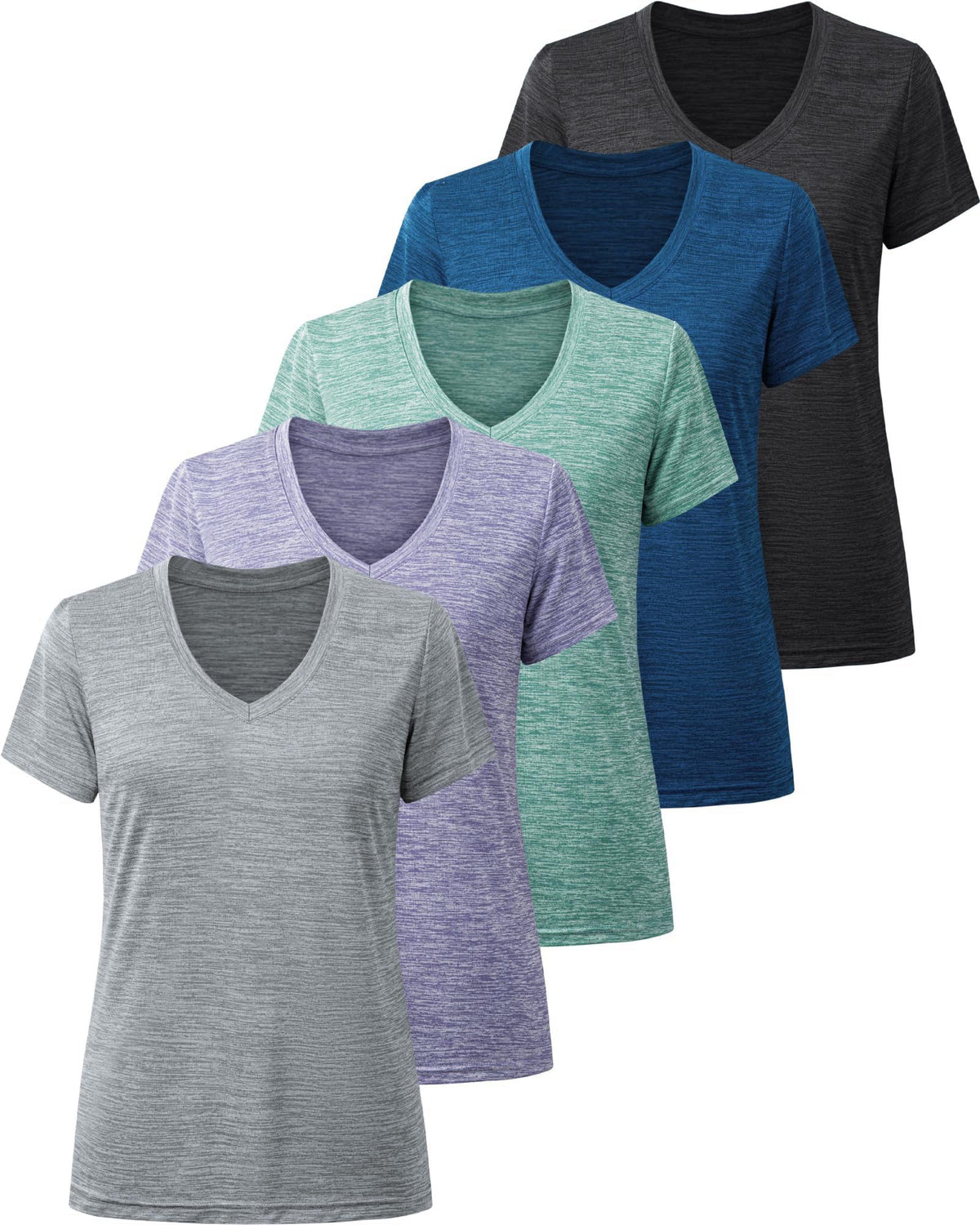 BALENNZ Workout Shirts for Women, Moisture Wicking Quick Dry Active Athletic Women's Gym Performance T Shirts – 5 Pack D