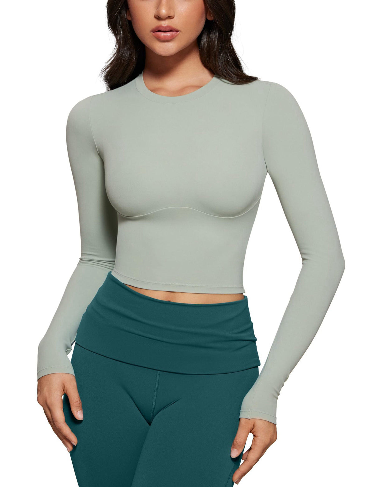 INGIA Womens Long Sleeve High Round Neck Crop Yoga Shirts – product photo (T-Shirts)