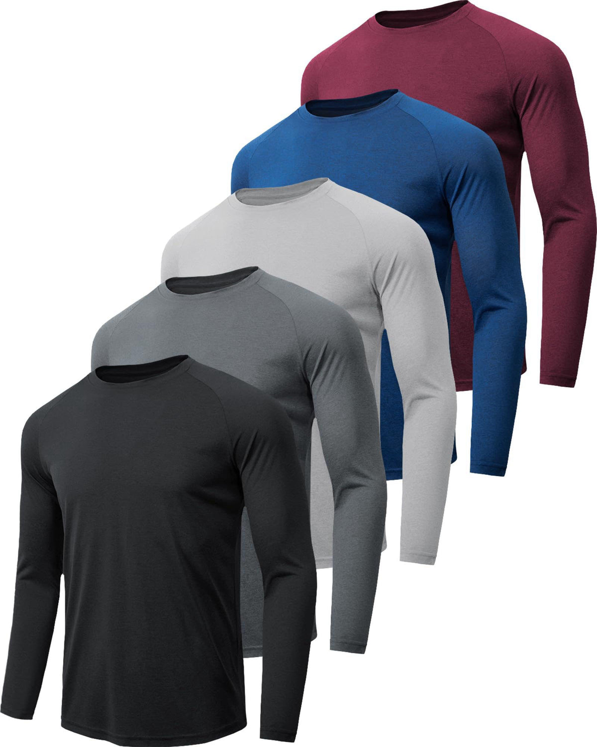 MLYENX 7 Pack Long Sleeve Shirts for Men Sun Protection Quick Dry – 100% Polyester, Chest (in) Waist (in)