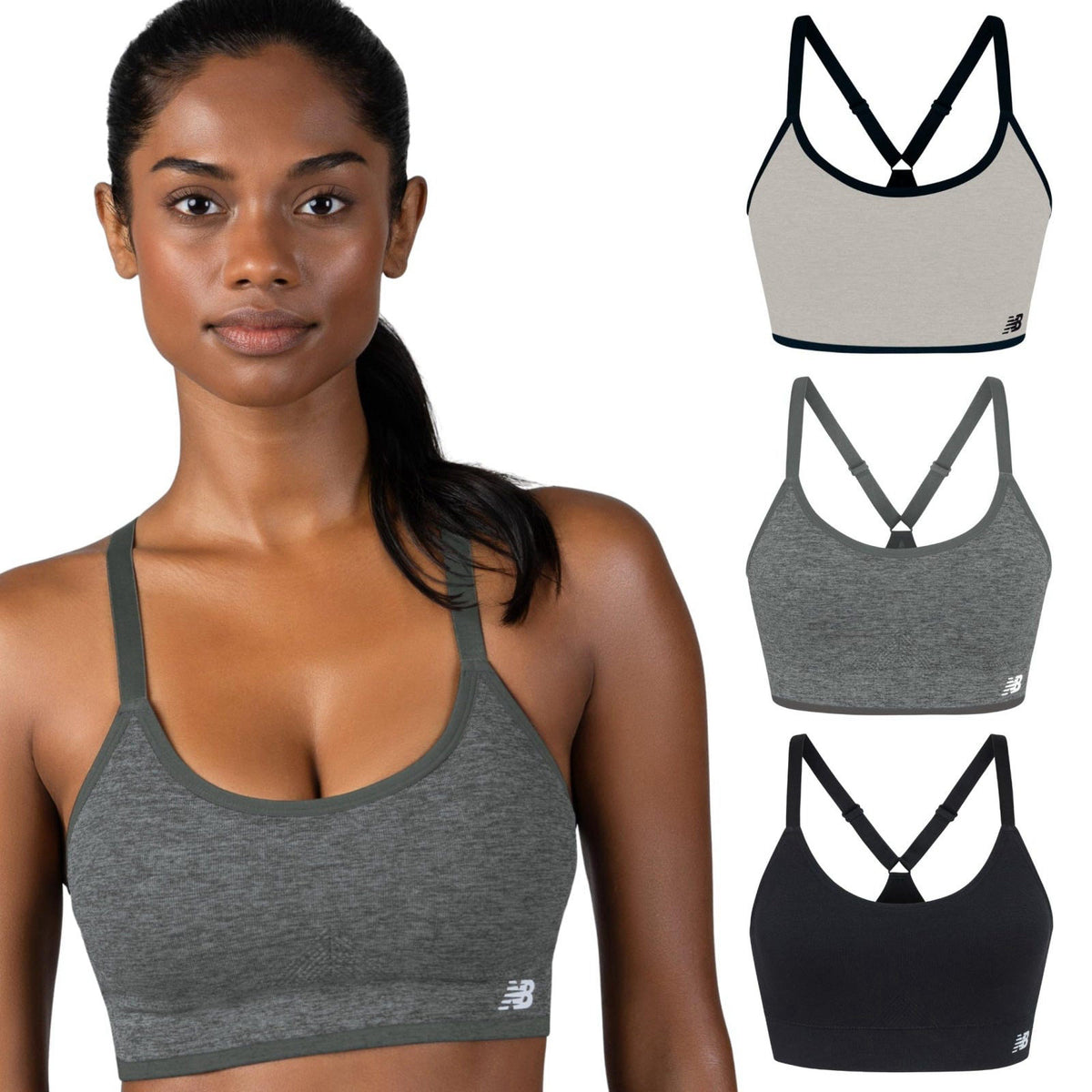 New Balance Women's Sports Bras 3 Pack, Seamless Cami, Removable Pads, Medium Impact Gym Sports Bra for Women, Workout S