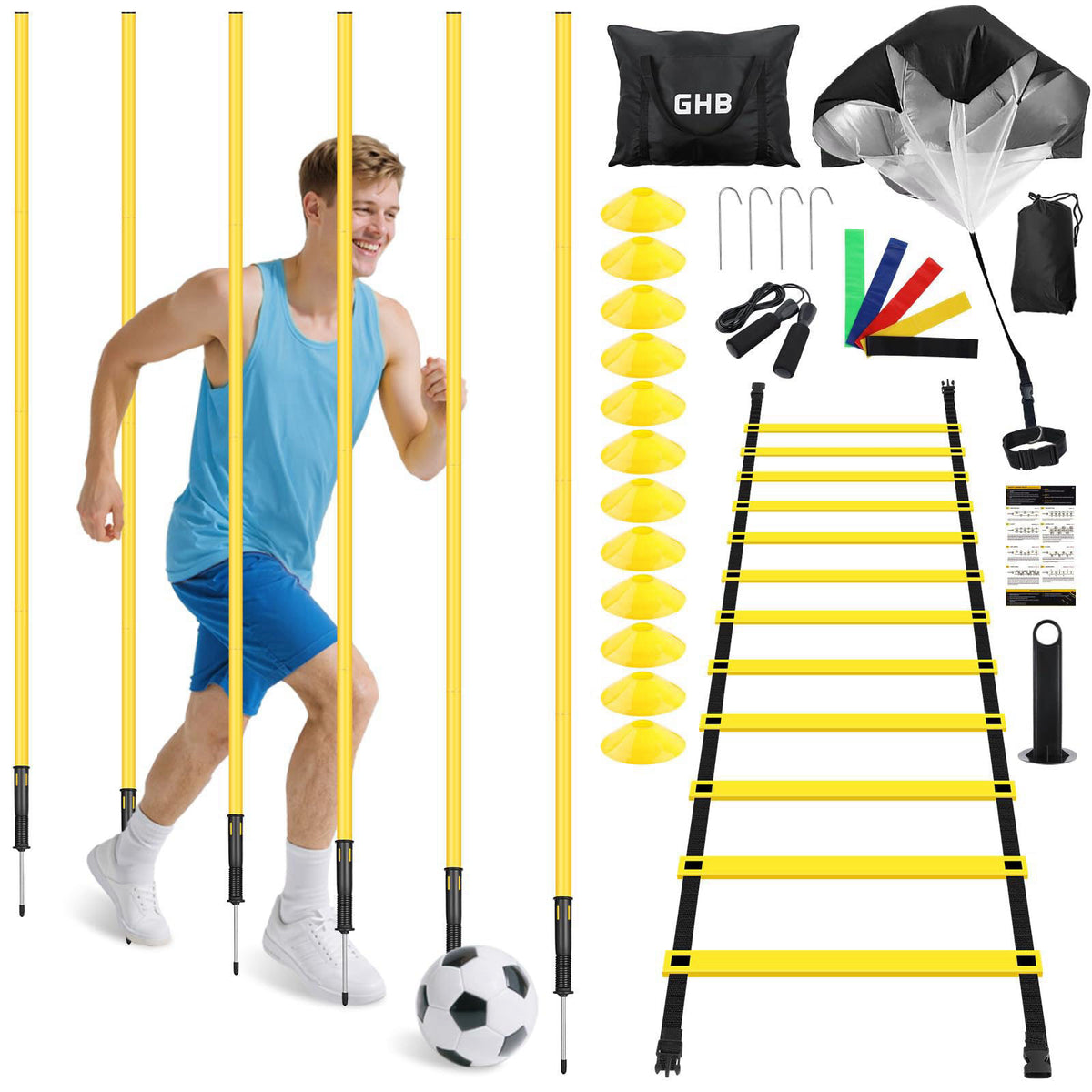 GHB Soccer Agility Training Equipment 6 Agility Poles – alternate angle