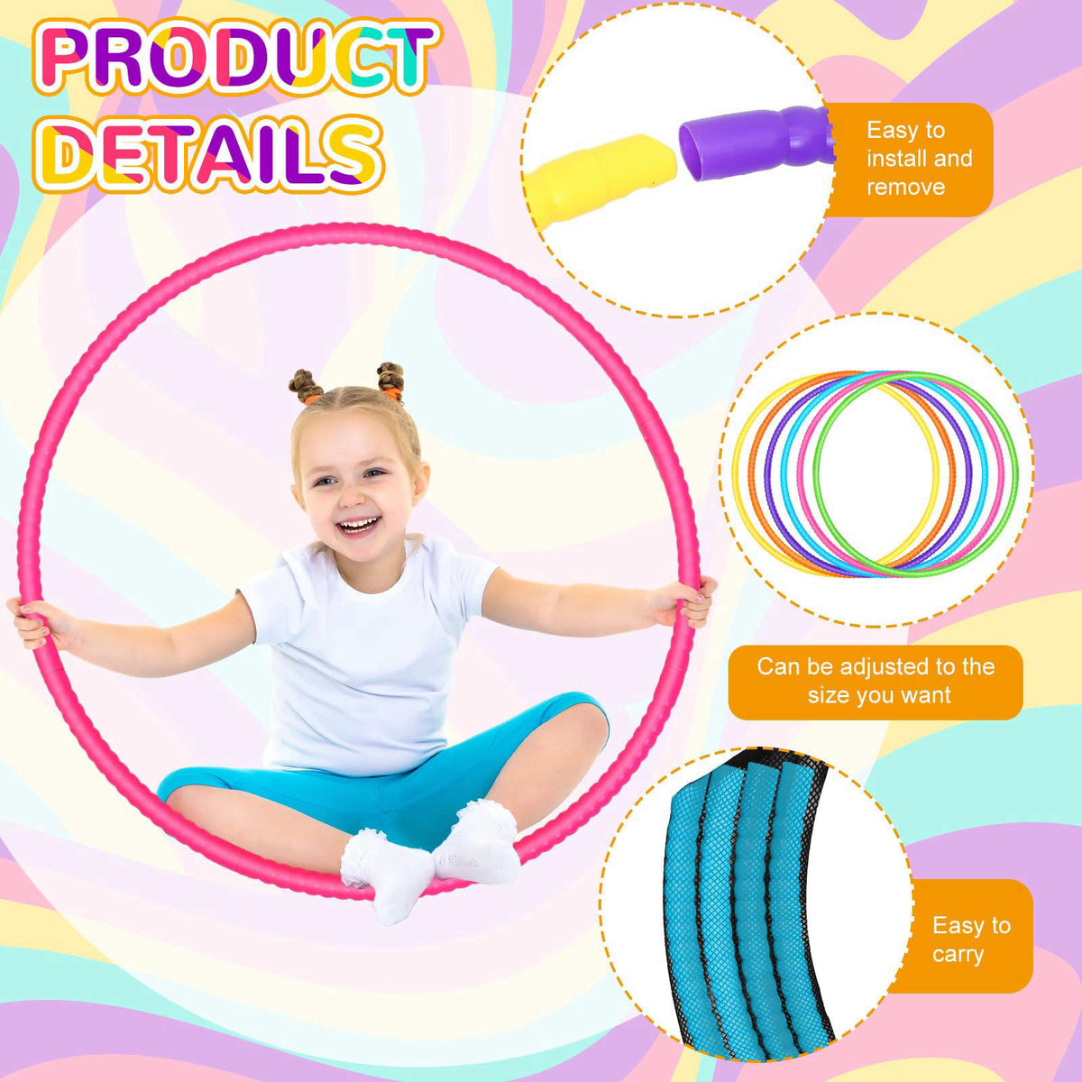 Sratte 6 Pack Exercise Hoops Detachable Snap,32 Inch,Simple Colors – close-up detail in Simple Colors