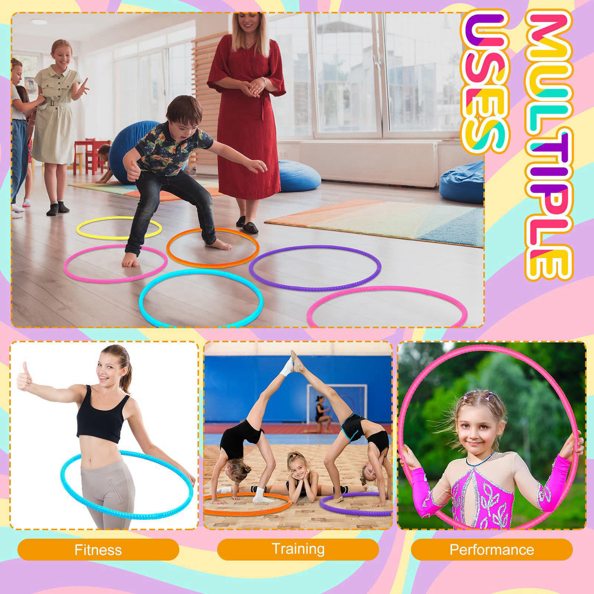 Sratte 6 Pack Exercise Hoops Detachable Snap,32 Inch,Simple Colors – full view, size 32 Inch