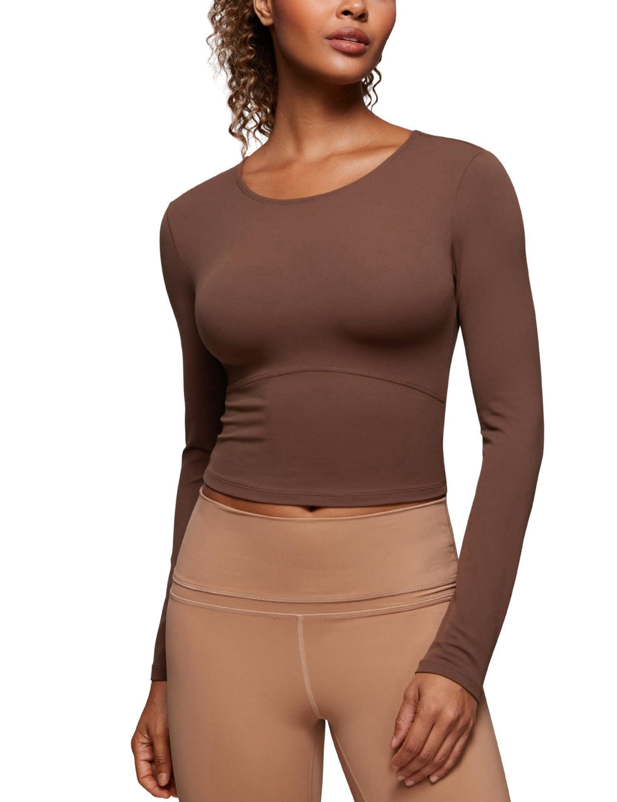 CRZ YOGA Butterluxe Crewneck Crop Top – Coffee Brown, US Size Bust (in) Waist (in) Hip (in)