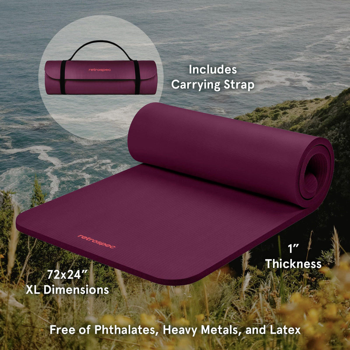 Retrospec Solana Yoga Mat 1 Thick w Nylon Strap for Men by Premium Selection — view 3