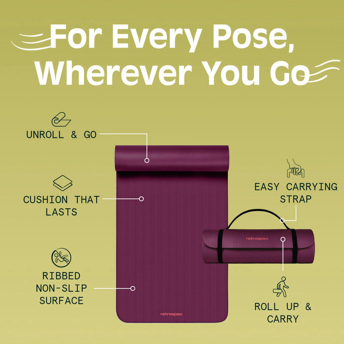 Retrospec Solana Yoga Mat 1 Thick w Nylon Strap for Men by Premium Selection — view 6