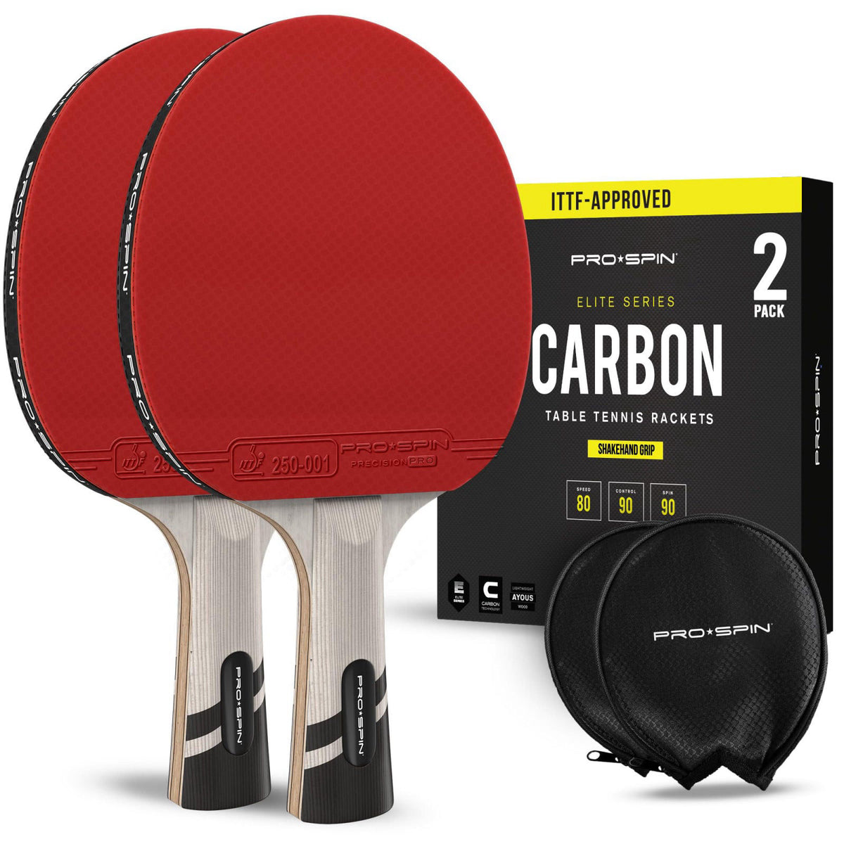 PRO-SPIN Ping Pong Paddles – ITTF Approved Professional Table Tennis Rackets with Carbon Fiber for Superior Control | 7-