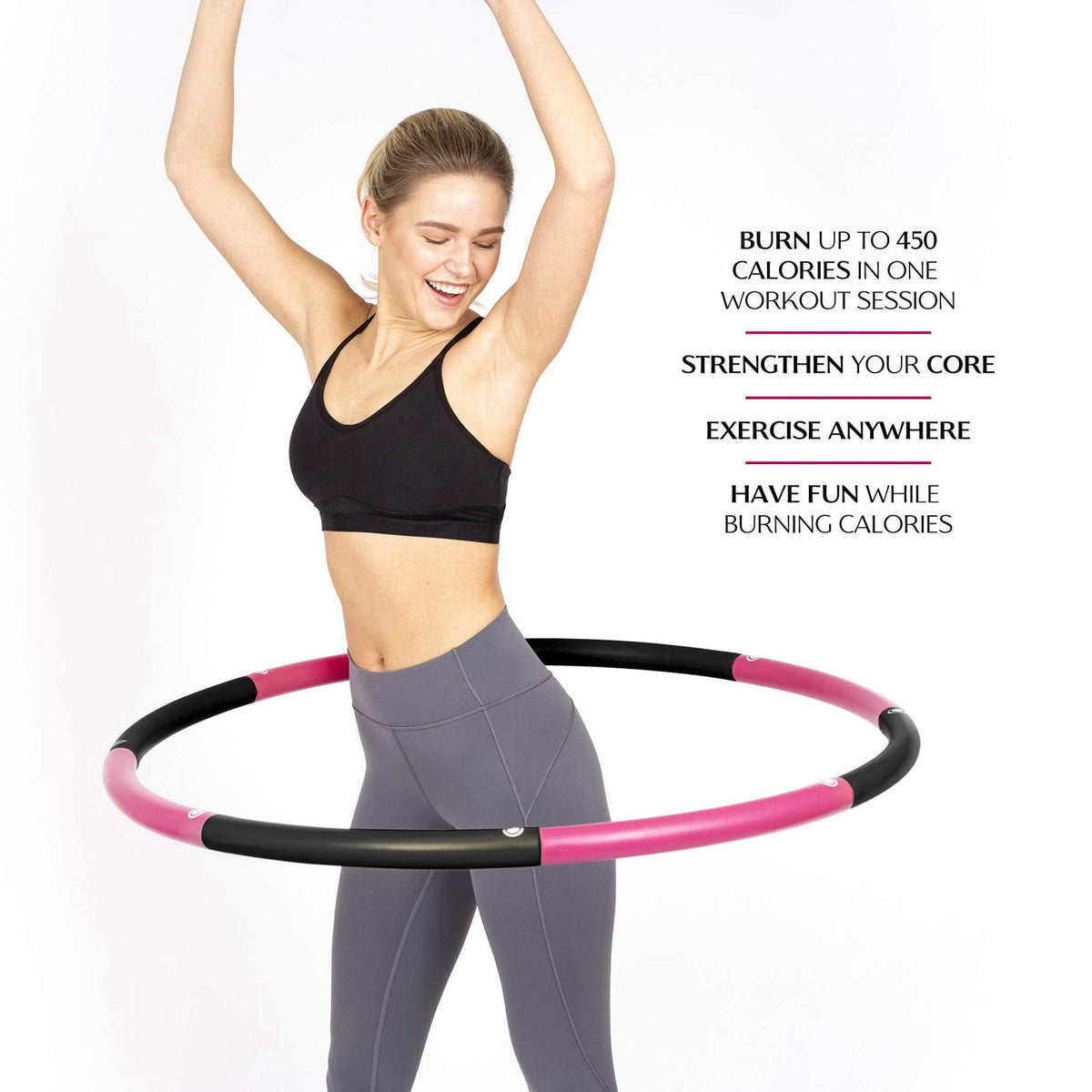 HEALTHYMODELLIFE Exercise Fitness Hoop for Adults - Easy to Spin, Premium Quality and Soft Padding Weighted Hoop - Detac
