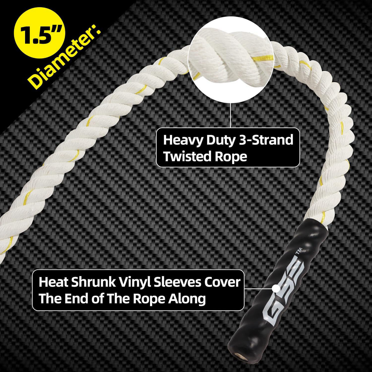 GSE Games & Sports Expert GSE Gym Climbing Rope, 1.5" Diameter Heavy Workout Rope for Indoor/Outdoor – close-up deta