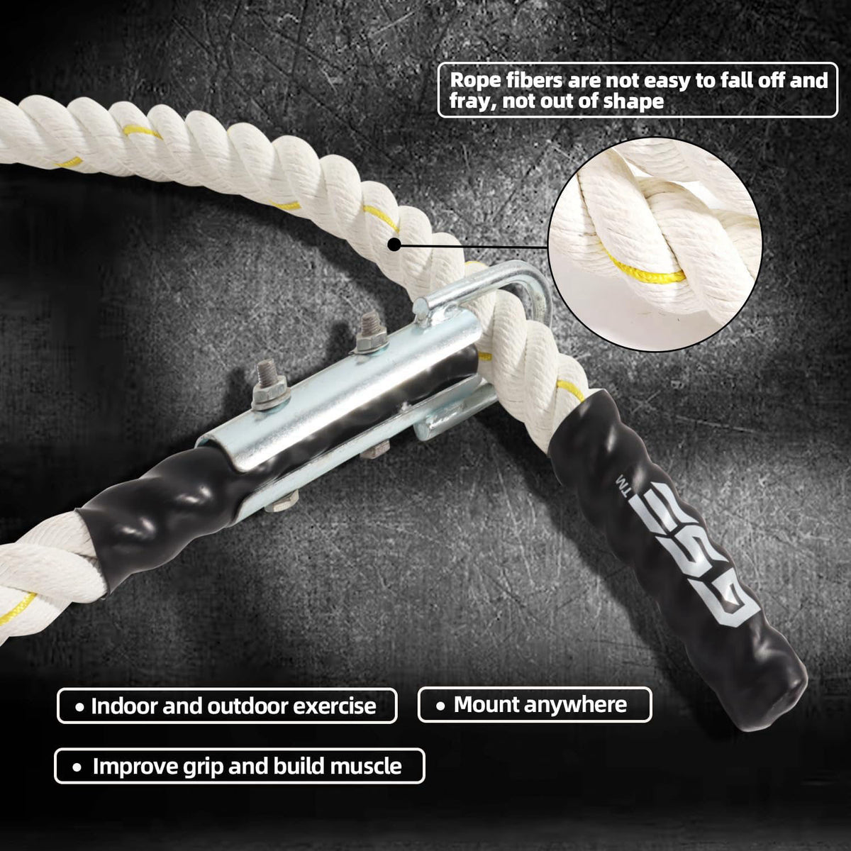 GSE Games & Sports Expert GSE Gym Climbing Rope, 1.5" Diameter Heavy Workout Rope for Indoor/Outdoor – full view, si
