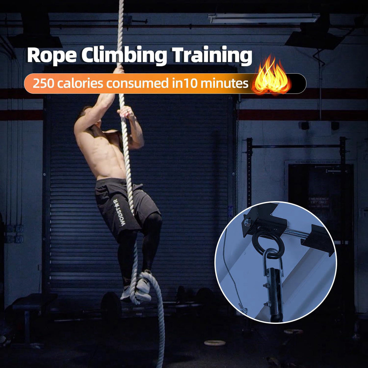 GSE Games & Sports Expert GSE Gym Climbing Rope, 1.5" Diameter Heavy Workout Rope for Indoor/Outdoor – back view and