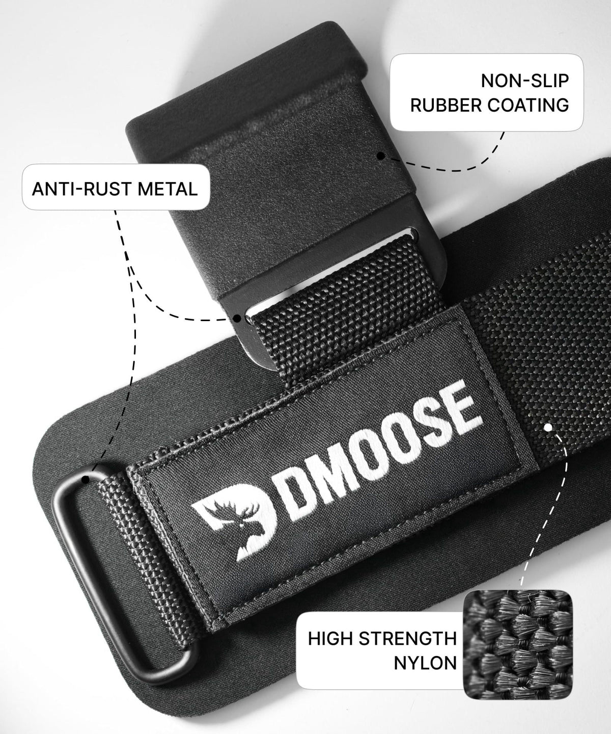DMoose Fitness Weight Lifting Hooks (Pair) for Deadlifts, Pull Ups, Rows & Shrugs - Anti-Rip Nylon Strap Hand Grips with