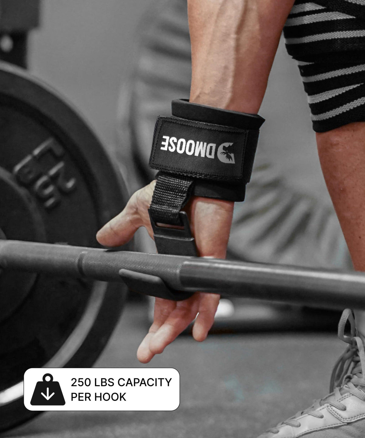 DMoose Fitness Weight Lifting Hooks (Pair) for Deadlifts, Pull Ups, Rows & Shrugs - Anti-Rip Nylon Strap Hand Grips with
