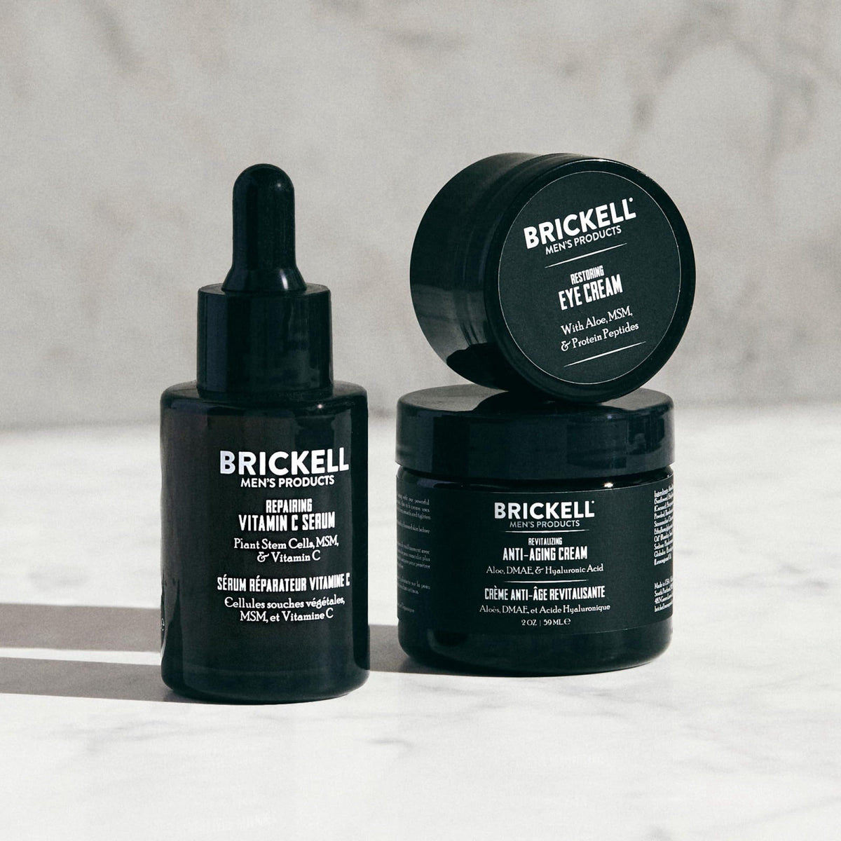 Brickell Men's Products Brickell Men's Advanced Anti-Aging Routine, Night Face Cream, Facial Serum and Eye Cream, With H