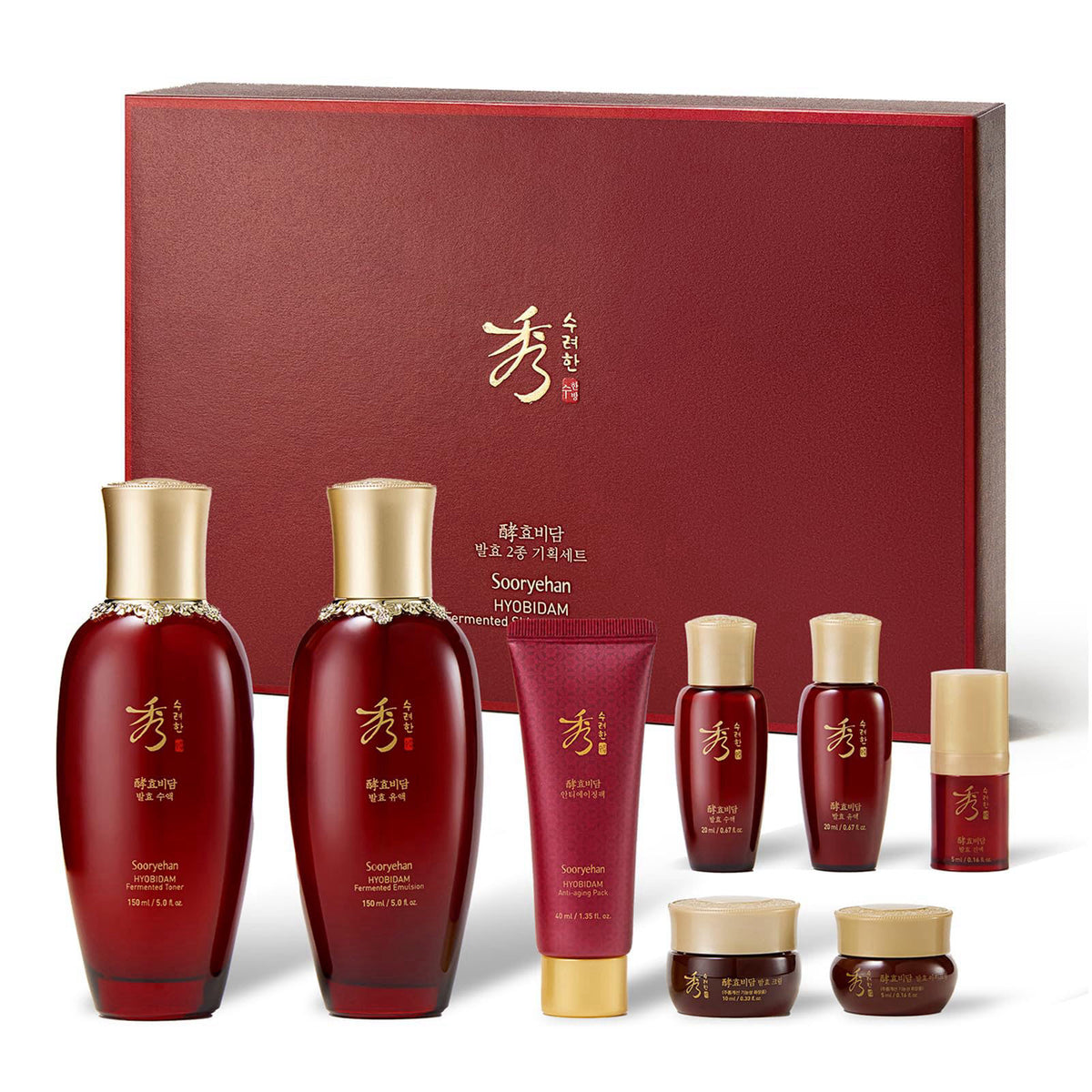 Sooryehan Hyobidam Fermented Skincare Gift Set with Wild Ginseng - Premium Korean Anti-Aging Skin Care Kit for Intense H