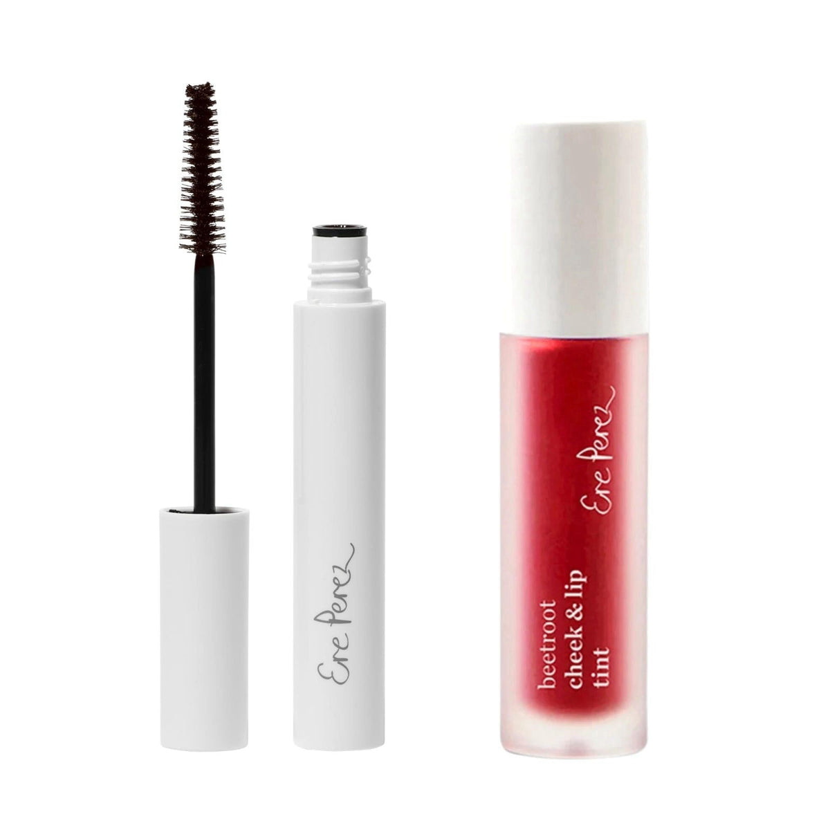 Ere Perez - Avocado Waterproof Brown Mascara + Beetroot Cheek + Lip Tint in Joy (Red) BUNDLE | Vegan, Cruelty-Free, Clea