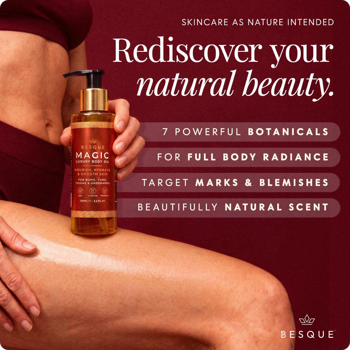 Besque Original Magic Body Oil - Hydrating Body Oils for Women - 3.4 FL OZ – close-up detail