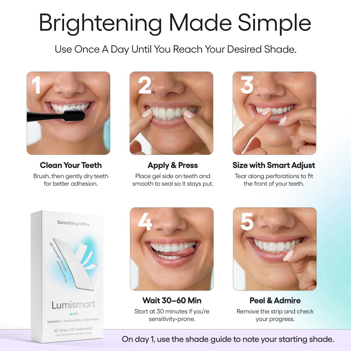 Something Nice Lumismart Whitening Strips - Dentist-Designed, Enamel Safe, up to 42 Treatments with Smart Adjust - Teeth