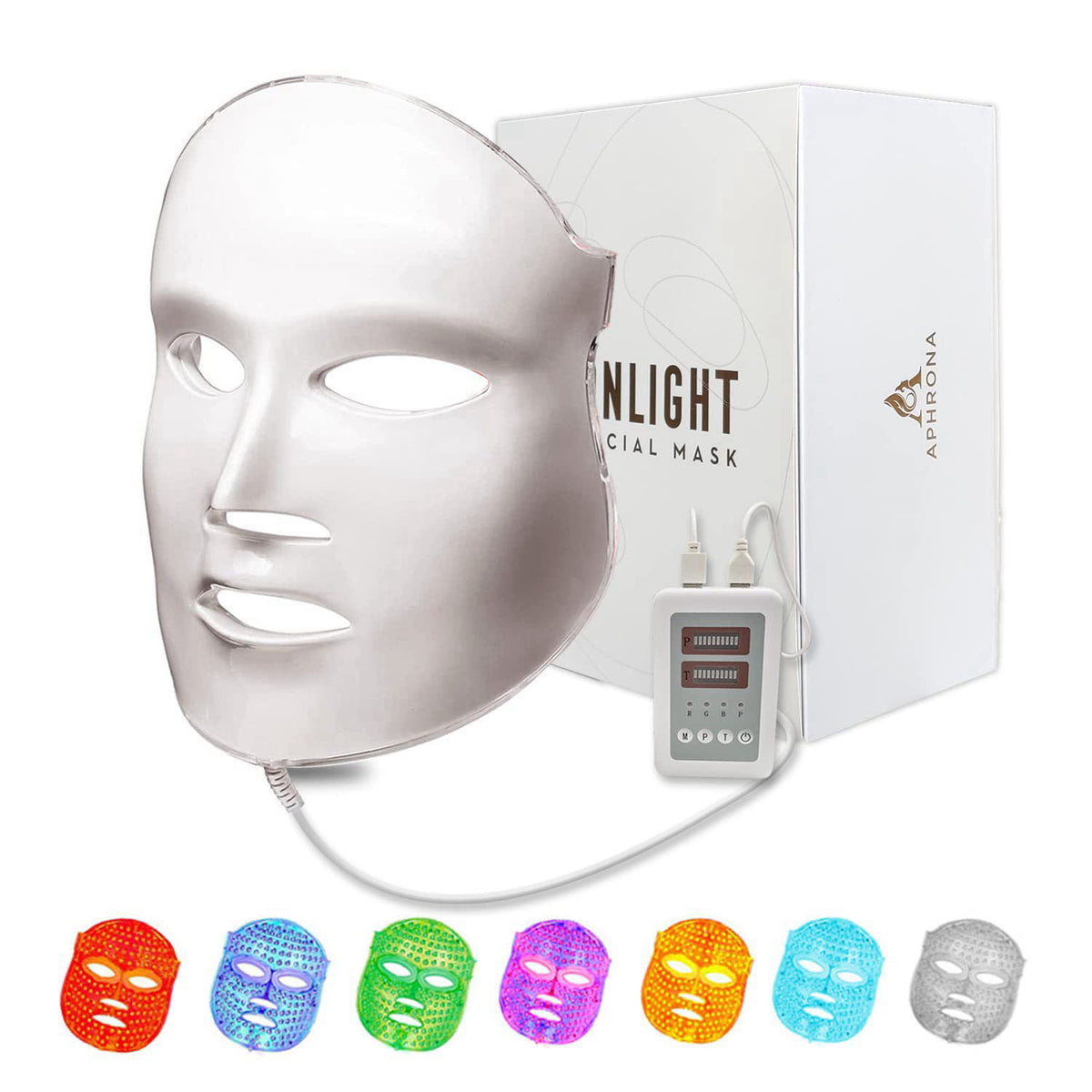 Aphrona FDA cleared LED Facial Mask MOONLIGHT PRO 7 Color Treatment Photon Mask, Red light Blue light for Acne Removal W