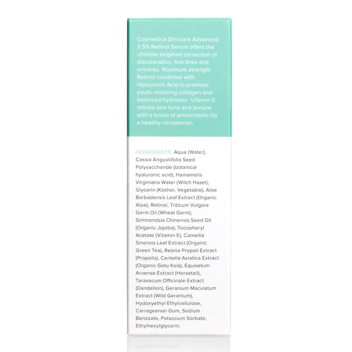 Cosmedica Skincare Cosmedica Vitamin C, 2.5% Retinol & Hyaluronic Acid Face Serum Set 6x1 oz – back view and specificati