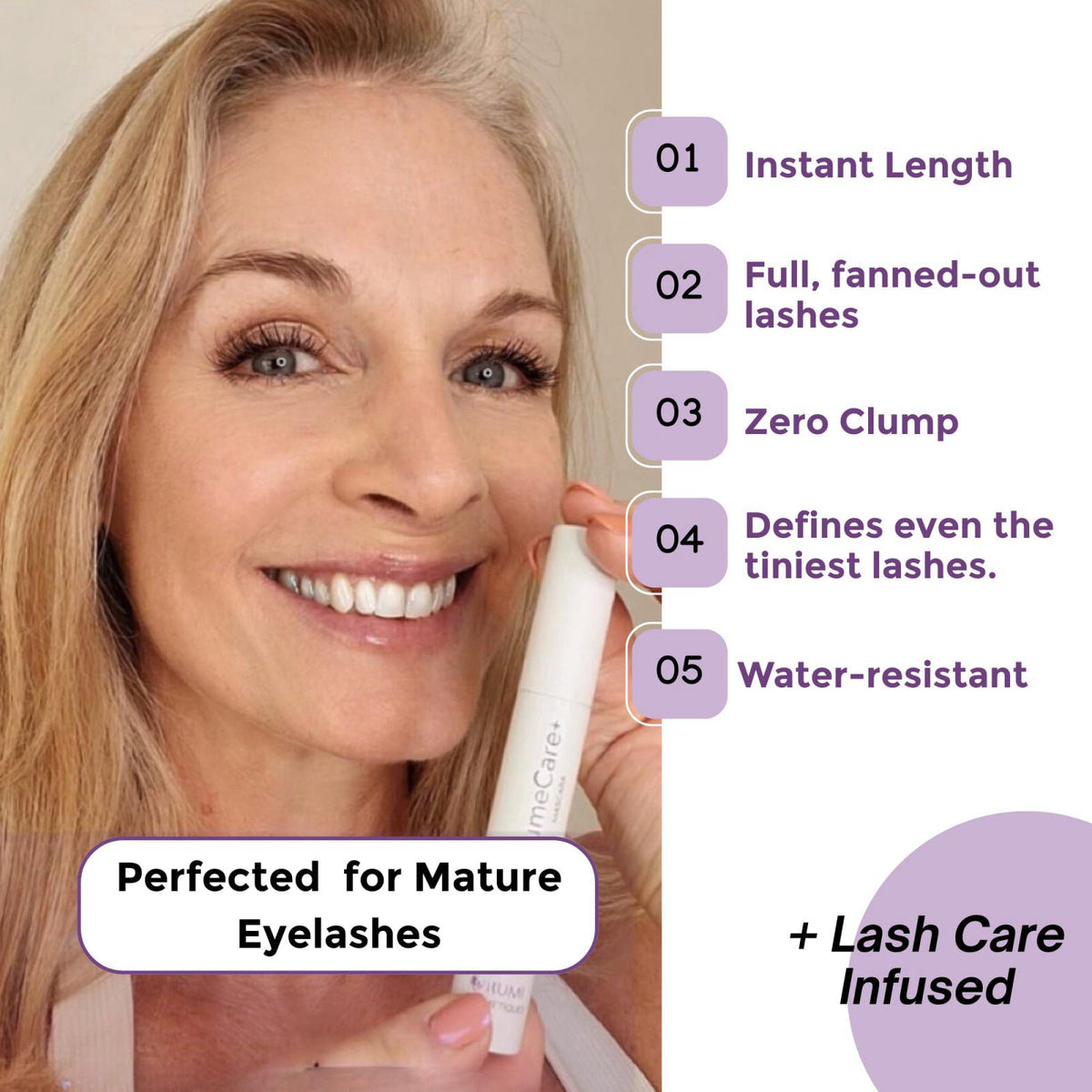 Rumi Cosmetiques VolumeCare+ Mascara for Older Women, Natural Black – close-up detail in Black
