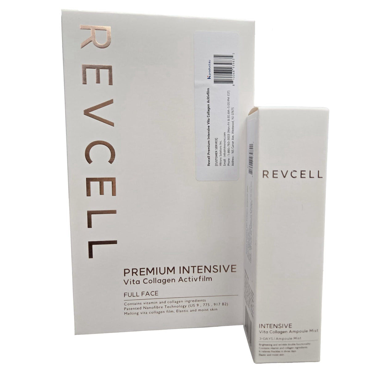 KPRODUCT4U Revcell Intensive Vita Collagen Duo — Activfilm (5 Sheets) & Ampoule Mist (100ml) – back view and specificati