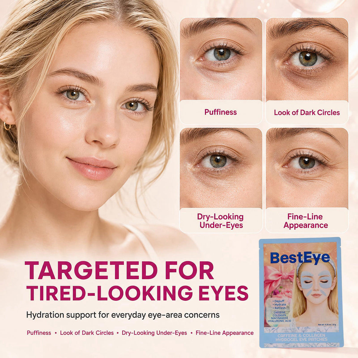 Besteye Collagen Under Eye Patches for Puffy Eyes and Dark Circles,Eye Mask – full view, size 15 pairs