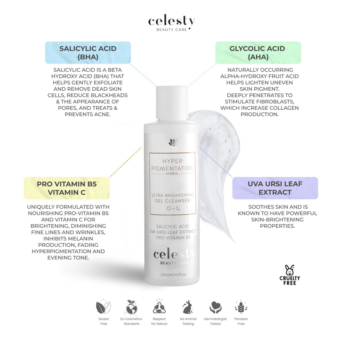 Celesty Beauty Care Celesty Beauty Brightening Gel Cleanser With Vitamin C, Glycolic Acid (AHA) & Salicylic Acid (BHA), 