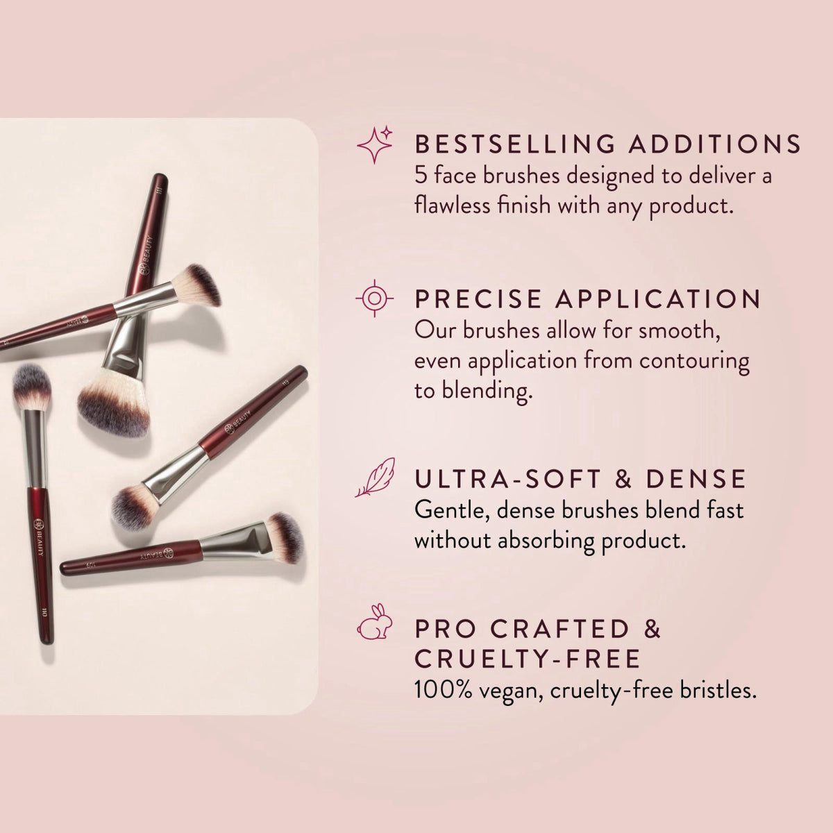 BK BEAUTY - CORE LINE EXTENSION FACE SET (5PC) - Professional Makeup Brush Set for Liquid, Cream & Powder | Premium Make