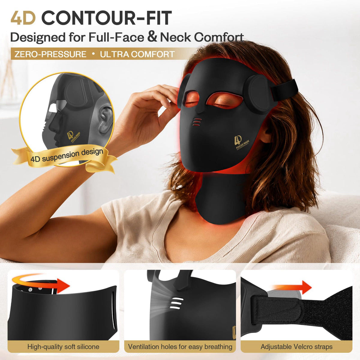 LuxRenew 4D Contour-Fit LED Light Therapy Mask for Face & Neck, Red Light Therapy Mask with 7 Colors & NIR Light, Rechar