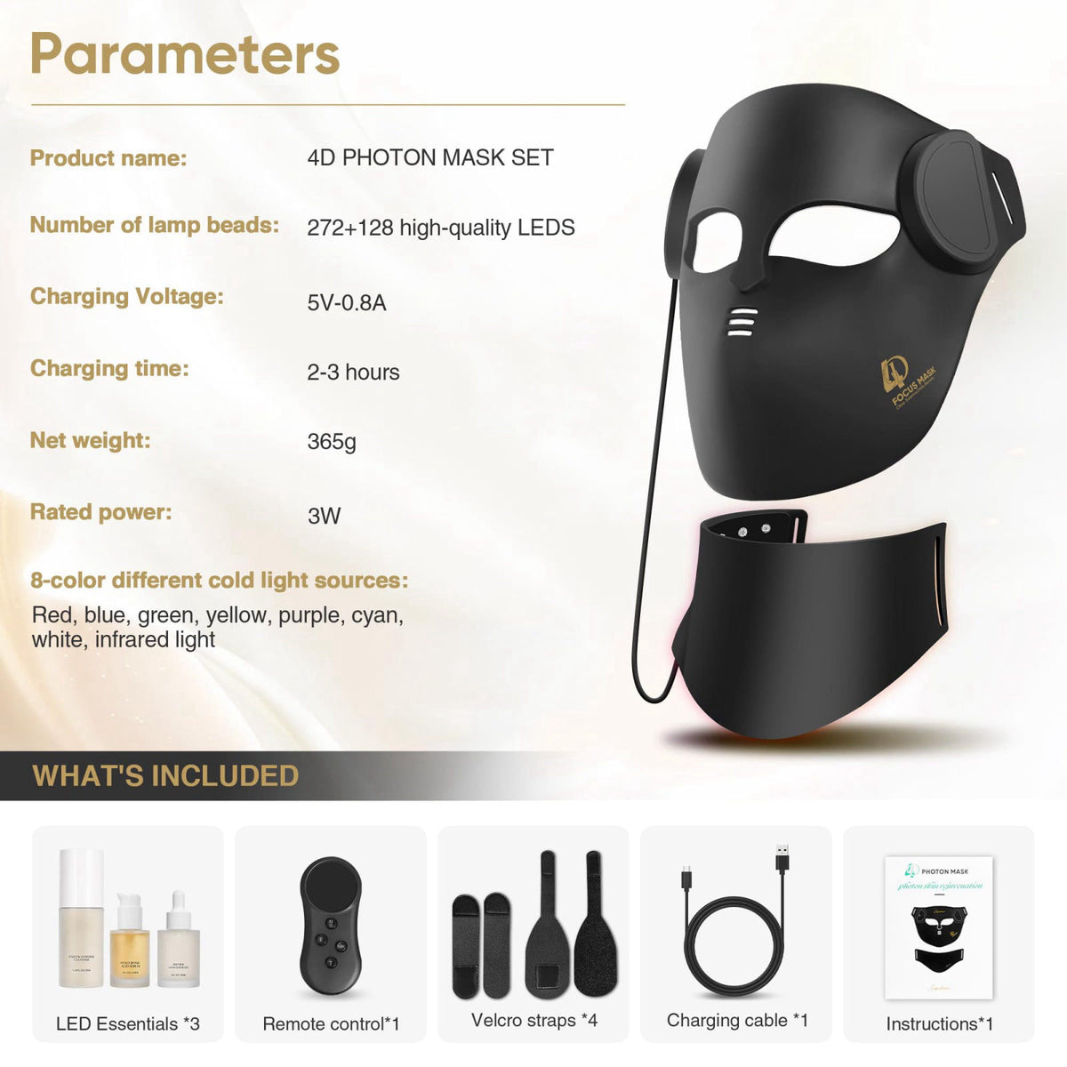 LuxRenew 4D Contour-Fit LED Light Therapy Mask for Face & Neck, Red Light Therapy Mask with 7 Colors & NIR Light, Rechar