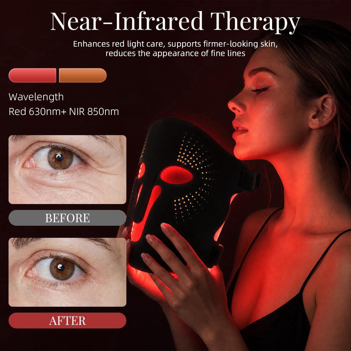 bubbotparty Red Light Mask Therapy for Face, FDA-Cleared, 3 Colors Red Blue Near Infrared LED Light Therapy Mask, 630nm 