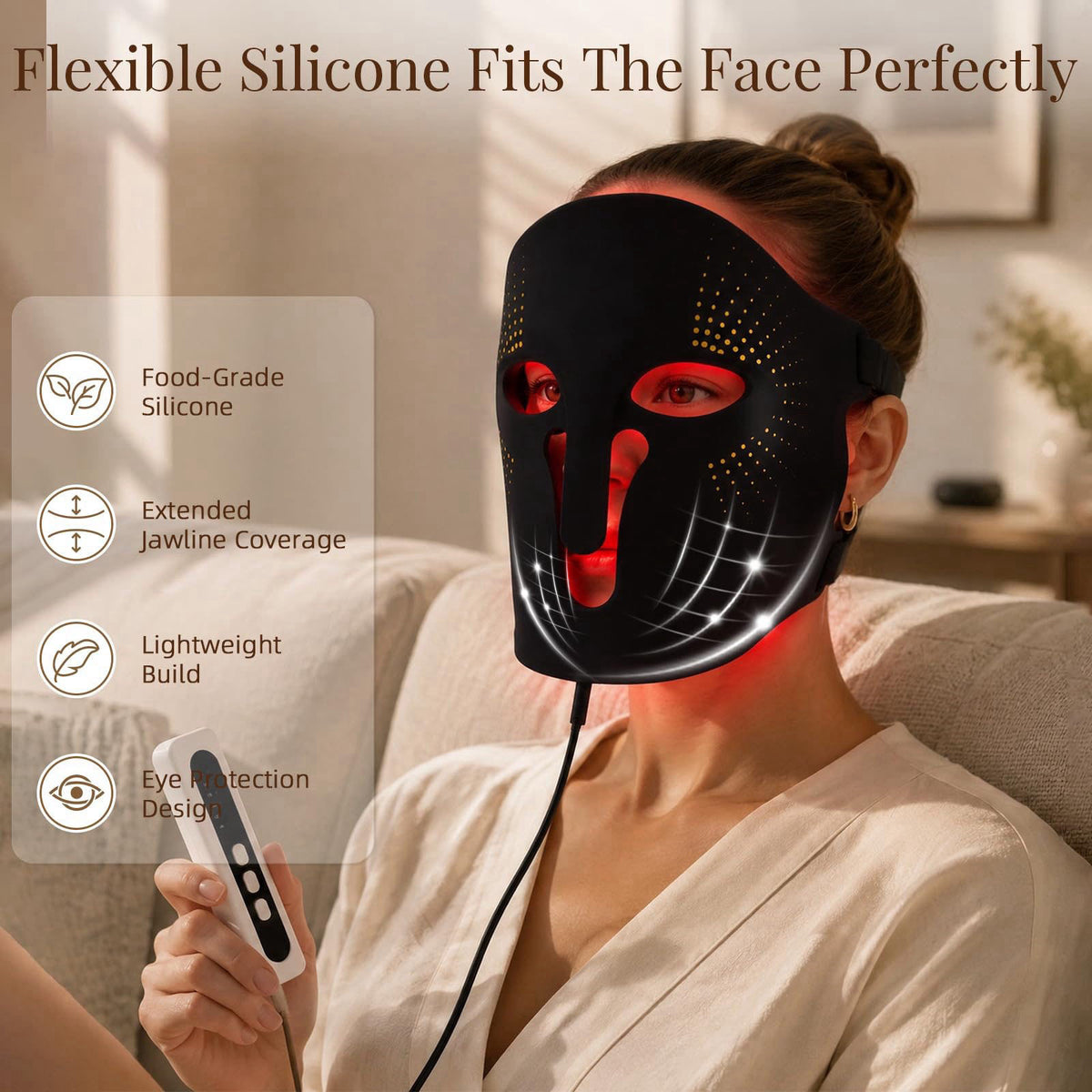 bubbotparty Red Light Mask Therapy for Face, FDA-Cleared, 3 Colors Red Blue Near Infrared LED Light Therapy Mask, 630nm 
