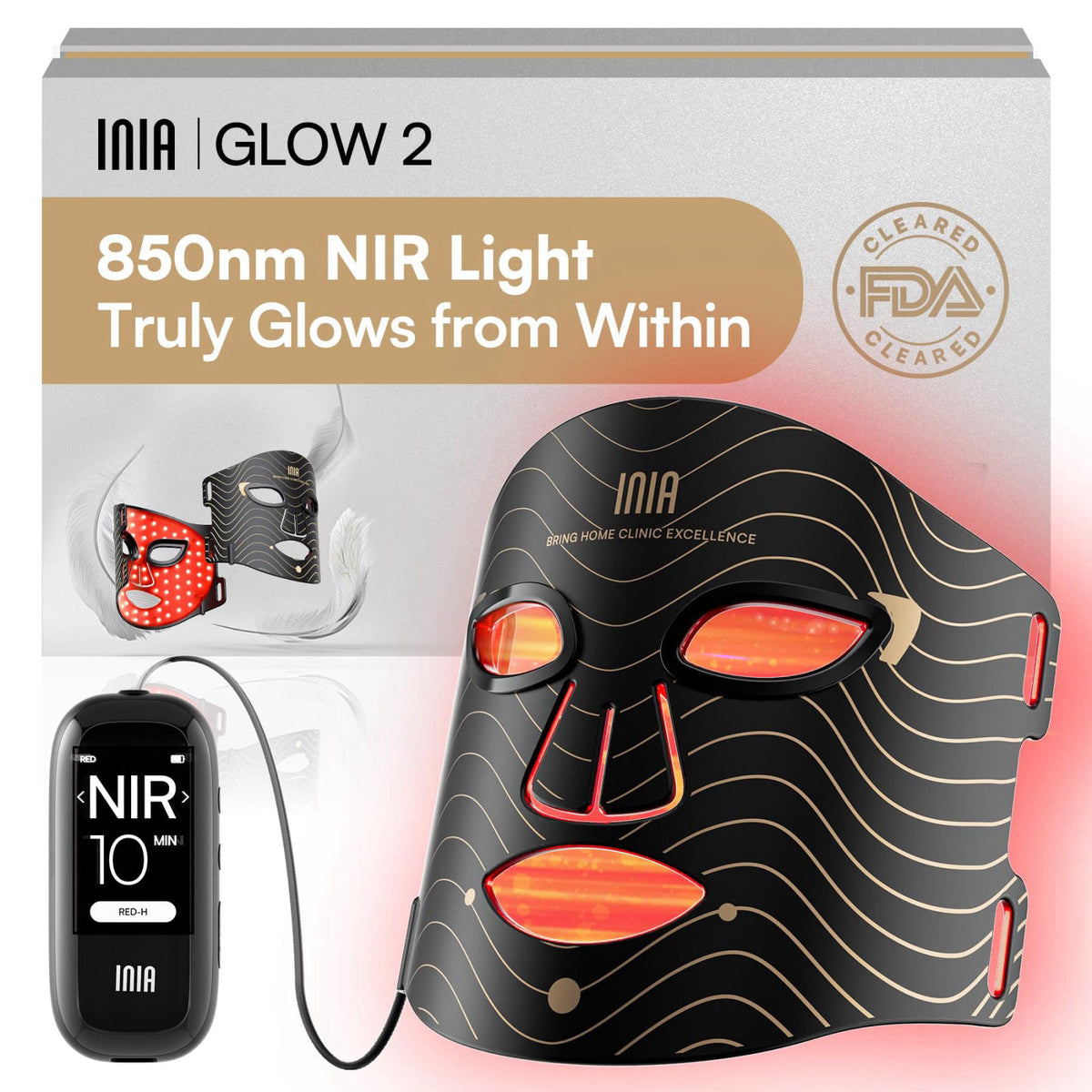 INIA Red Light Therapy Mask for Face, 850nm NIR, Red/Blue LED Light 4 Modes – alternate angle