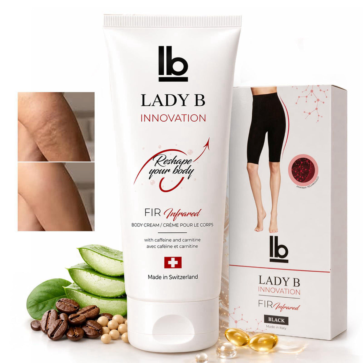 LADY B INNOVATION / FIR INFRARED LADY B Firming & Cellulite Body Lotion with Caffeine & Shea Butter – 6.8 Fl Oz Swiss Bo