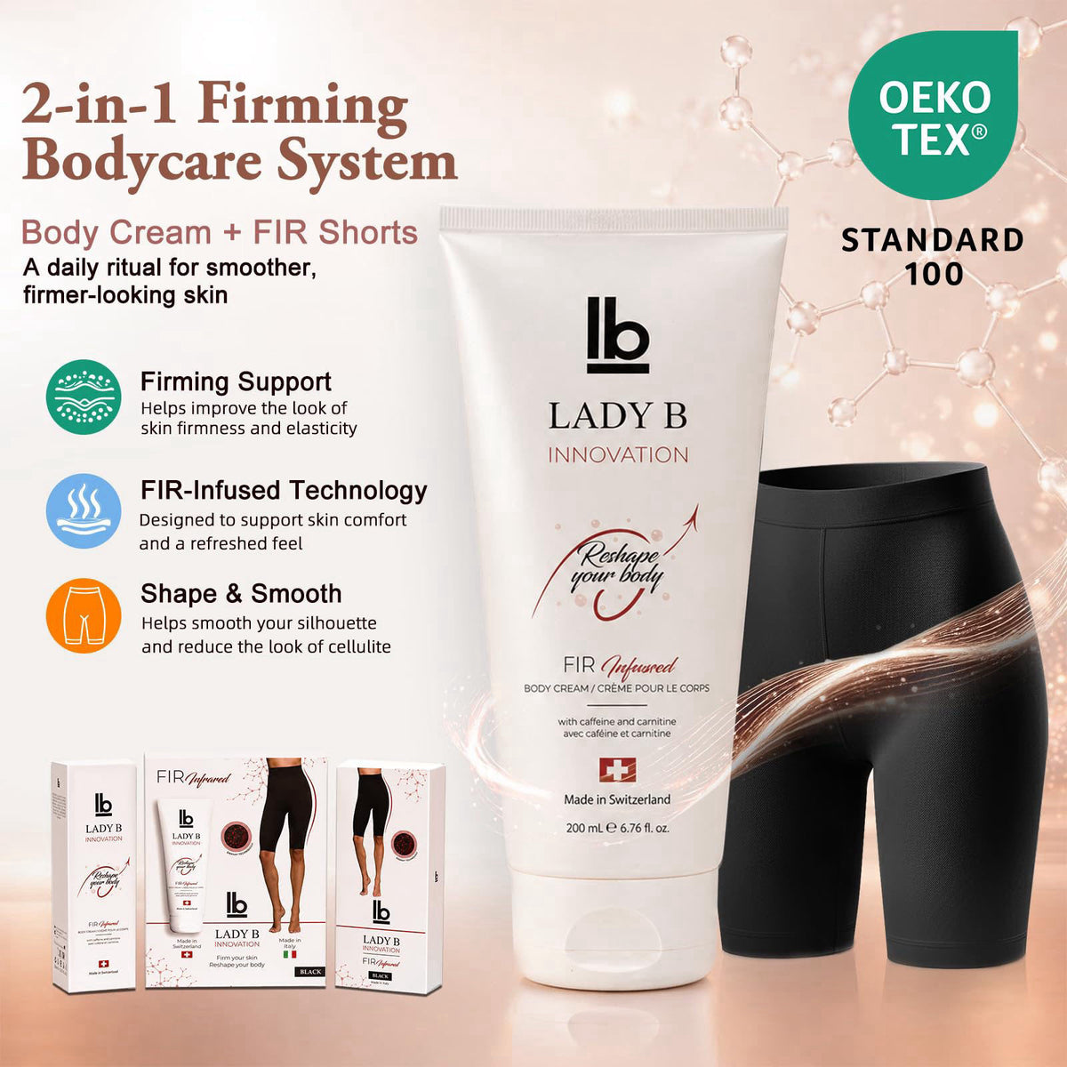 LADY B INNOVATION / FIR INFRARED LADY B Firming & Cellulite Body Lotion with Caffeine & Shea Butter – 6.8 Fl Oz Swiss Bo