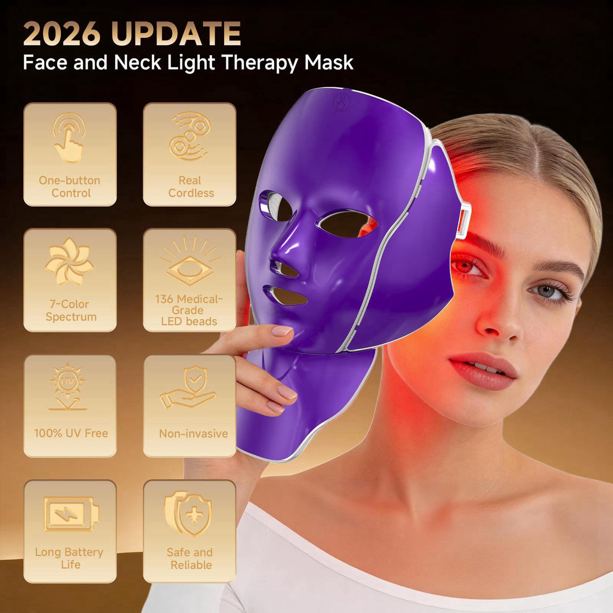AIHEU 3D Cordless Red Light Therapy Mask for Face and Neck – close-up detail